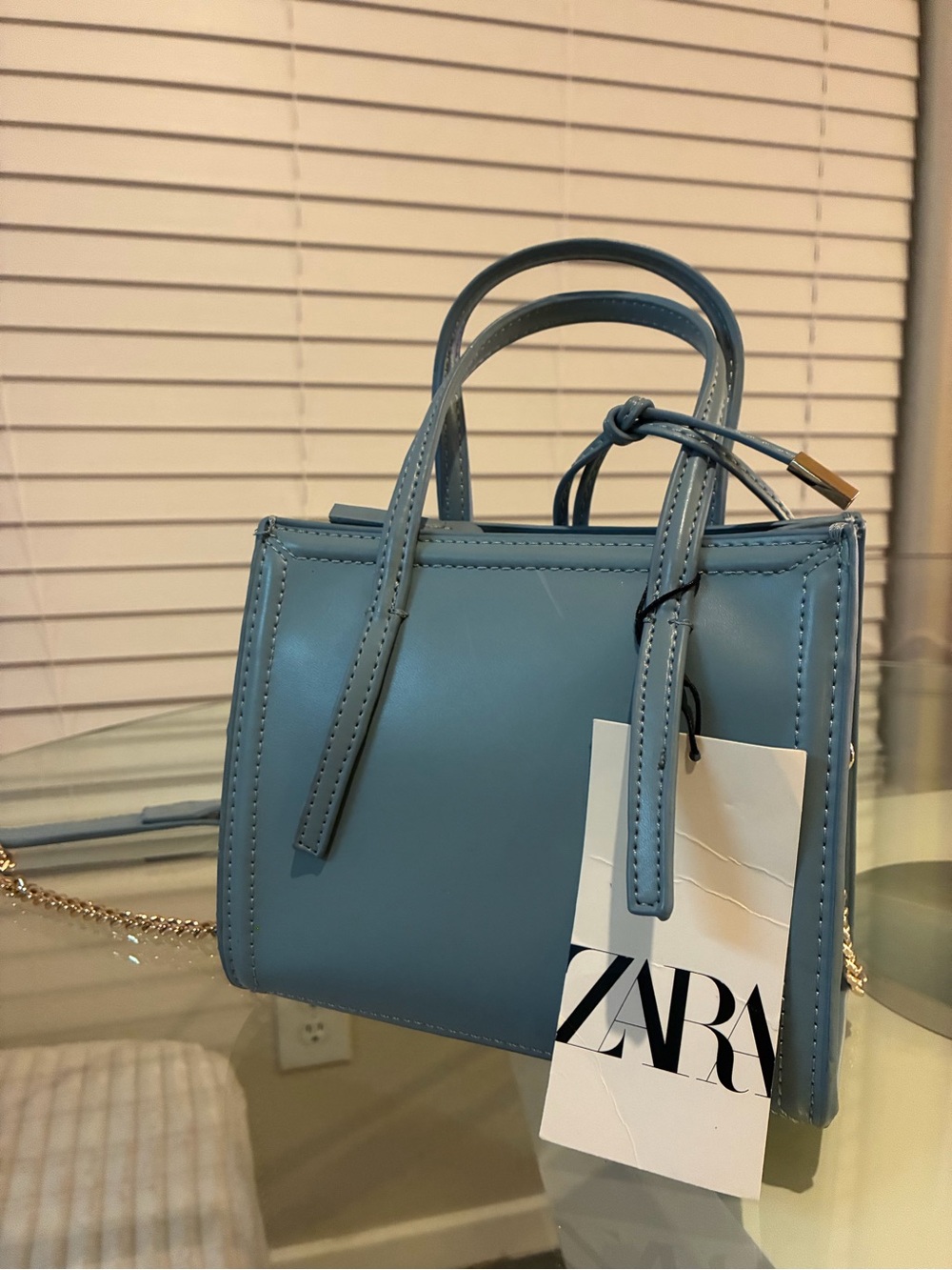 ZARA Blue Mini Top-Handle Tote